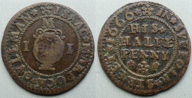 Suffolf Street, Isaac Mardock 1666 halfpenny